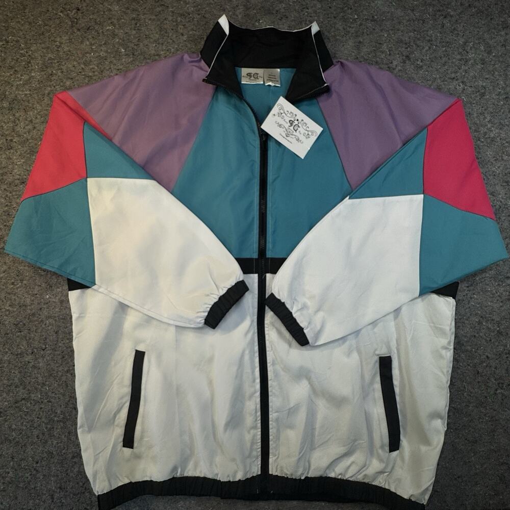 90’s Style NWT Colorblock Windbreaker Jacket Full Zip Womens L Nylon -401